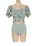 【2点セット】2色 ビキニ水着花柄体型カバー着痩せ温泉ビーチ海旅行タンキニモノキニ WQ7-FH-ADN001