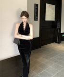 Lady's coco ロングドレス キャバドレス セクシー Vネック レーストリム バックレス ホルターネック スリット入り エレガントドレス 結婚式 二次会 披露宴 パーティー 上品 LW2-DD5925