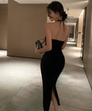 膝丈ドレス キャバドレス 宴会 気質 着痩せ 背露出 セクシー おしゃれ YH2-ZED885482DXH449