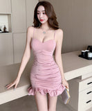 【3色】ミニドレス キャバドレス セクシー タイトミニワンピース Vネック キャミソール デート 指名 LW2-DD5936