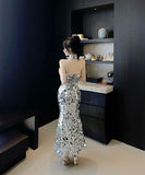 ロングドレスキラキラキャバドレスベアトップセクシー高級感誕生日パーティー宴会マーメイドドレス WQ2-DD4299