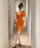 【2色】膝丈ドレス キャバドレス セクシー  エレガント タイトワンピース ウエストシェイプ ドレープ デザイン ペンシルスカート スリムフィット 上品 LW2-ZED886530DXH348A