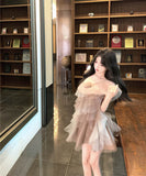 ミニドレスふわふわチュール着痩せ気質大人可愛いパーティーワンーショルダーセクシー WQ2-CD-7-529-67920700