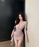 【2色】 ミニドレス キャバドレス セクシー  ナイトドレス ミニ丈 タイトワンピース Vネック LW2-XKDD342-8187-Oct18