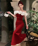 【3色】膝丈ドレス キャバドレス ワンショルダー 宴会 着痩せ セクシー おしゃれ YH2-ZED885368DXH238B