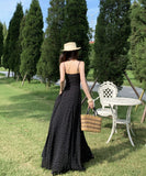 ロングドレス キャミワンピ  キャミワンピ フレンチレトロドット柄 Vネック エレガント 着痩せ デート 女子会 JC2-CD6-157-82430670