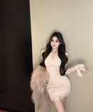 【2色】ミニドレス キャバドレス タイトドレス セクシー 大人フェミニン レースカットアウト Vネック ボディコン デート ナイトクラブ JC2-XKDD355-6601-Aug27