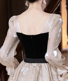 ロングドレス キャバドレス パーティードレス ベロア スクエアネック 長袖 フレアデザイン 二次会 披露宴 パーティー LW2-YZX027