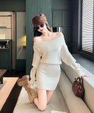 【3色】 ミニドレス キャバドレス セクシー ニットワンピース オフショルダー タイトフィット ペンシルスカート風  シックスタイル LW2-ZED883252GT510B