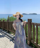 ロングドレス 海辺リゾート フレンチキャミソールワンピース 気品あふれる アシンメトリー レトロエレガント 写真映え デート JC2-CD1-E289-82050600