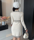 【2色】ミニドレス キャバドレス ツイード風 ニット 長袖 着痩せ バイカラー エレガント 小柄向け デート 女子会 JC2-DD5603
