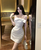 【2色】ミニドレス キャバドレス セクシー ボディコン コットンストライプ バストデザイン バタフライリボン 上品カジュアル デート 女子会 JC2-XKDD408A-2082-Sep1