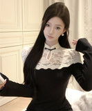 ロングドレス キャバドレス マーメイドドレス ニット 大人可愛い 上品 女性らしい モノクローム 拼接レース パーティー 二次会 JC2-XKDD337B-2016-Aug25