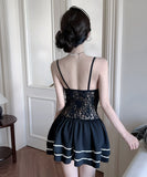 【2色】ミニドレス キャバドレス セクシー キャミワンピ レース切り替え フリルレイヤード インナーにも 指名  ナイトドレス JC2-LQE9484