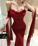 ロングドレス イブニングドレス セクシー 上品 ストラップ メッシュ フリル リボン シェイプドウエスト スレンダー パーティー JC2-CD7-238-86510620