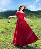 【2色】ロングドレス セクシー フェミニン 華やか フリルオフショルダー ウエストシェイプ 大きなフレアスカート 上品シルエット パーティー JC2-CD1-119-99260700