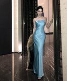 ロングドレス セクシー ベアトップサテン スリムフィット バックレス パーティー イブニング向け JC2-CD3-260-80360580