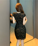 ミニドレス キャバドレス 上品セクシー エレガント ボディコン フレンチスタイル Vネック レース 着痩せ パーティー 二次会 結婚式のお呼ばれ JC2-LQE1204