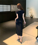 ロングドレス キャバドレス セクシー フェミニン キラキラ セレブ風 Vネック クロスヘム ボディコン ハイスリット パーティー JC2-LQE1205HF350