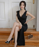 キャバドレス 膝丈ドレス 気質 谷間露出 おしゃれ セクシー 着痩せ YH2-ZED882721BH506