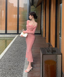 Lady's coco ロングドレス キャバドレス セクシー タイトキャミワンピース ホルターネック フェイクツーピース スリムライン  パーティー デート LW2-OYF8730