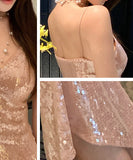 Lady's coco ロングドレス キャバドレス セクシー シャンパンカラー スパンコール キャミドレス 上品 パーティー 誕生日コーデ LW2-XHY5300