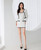 【2点セット】 ミニドレス キャバドレス セクシー 韓国風 ニットタイトセット 長袖 クルーネック ビスチェ  上品コーデ デート 女子会 カフェ LW2-DD6030