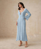 【2色】サンドレス ロングドレス 谷間見せ 袖付き おしゃれ クロシェ編み hot girl WQ2-CM82601