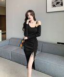 ひざ丈ドレス キャバドレス セクシー 大人フェミニン ボディコン スレンダー ニット デート ナイトクラブ JC2-DD5504