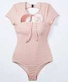 水着ビキニモノキニタンキニ体型カバーバックレスチック柄リボン温泉ビーチ海 WQ7-FH-shi001