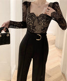 レース  ワイドパンツ オールインワン 谷間魅せ  セクシー 披露宴 二次会 XH2-ZRD885318DXH245