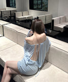 Lady's coco ミニドレス キャバドレス セクシー オフショルダー 背中あき 長袖タイト ウエストマーク 細見え  デート LW2-CD5-109-85010450