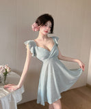 【3色】キャバドレス ミニドレス フリル セクシー 谷間露出 キラキラ YH2-DD6436