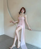 ミニドレスキャバドレス非対称チュールベアトップセクシーナイトドレス気質パーティー WQ2-DD4880