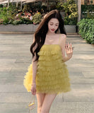 ミニドレスティアードスカートカワセクシーパーティーナイトクラブキャバドレス肌見せフリル WQ2-MXX7558