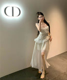 ロングドレスフリルカワセクシーコーデ万能ふわふわ旅行着痩せ気質SNS話題大人可愛い WQ2-XKD-D426-2935-May5