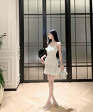 【2色】ミニドレスタイトドレスフリルエレガントフラワーセクシーパーティー大人可愛いキャミワンピ WQ2-SJHY10841