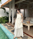 ロングドレスサンドレス非対称個性感キラキラ着痩せ気質旅行大人可愛いフリルフランス風 WQ2-CD15-A1023-10030680