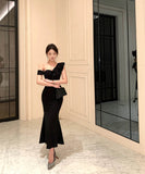 ロングドレスマーメイドドレスフリルワンショルダーセクシーエレガント宴会パーティータイトドレス WQ2-DD4816