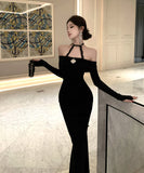 Lady's coco ロングドレス キャバドレス セクシー オフショルダー タイトワンピース ホルターネック 背中開き ボディコン デート 女子会 二次会 披露宴 パーティー LW2-OYF8723