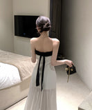 ロングドレスベアトップマーメイドドレスセクシーリボン高級感エレガント宴会パーティー WQ2-XKD-D318A-6271-Mar8