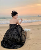 ロングドレスベアトップナイトドレス宴会パーティー花柄チュール着痩せ気質 WQ2-XHY916382