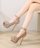 【3色】ハイヒール  キラキラ 厚底ピープトゥ  ブライダルシューズ　結婚式・パーティー・ステージ用 LW5-XL916-3