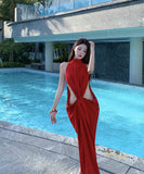 Lady's coco ロングドレス キャバドレス セクシー ルージング ホルターネック デザイン ラメ系ミニドレス パーティー 上品 LW2-XHY918211