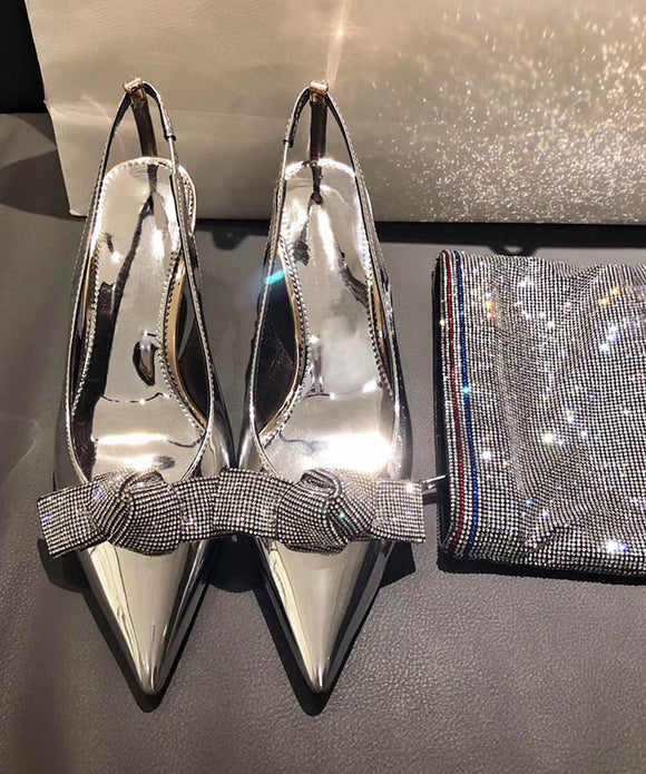 【2色】ハイヒール パンプス キラキラ 高見え レース パーティー 高級感 リボン WQ5-KLL1529-1