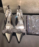 【2色】ハイヒール パンプス キラキラ 高見え レース パーティー 高級感 リボン WQ5-KLL1529-1