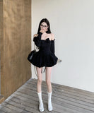 Lady's coco ミニドレス キャバドレス セクシー  立体シルエット オフショルダー  ウエストマーク フレア パフスカート フェアリー ガーリー デート LW2-XKDD435B-8892-Oct15