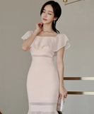 膝丈ドレス キャバドレス ワンショルダー 着痩せ セクシー エレガント おしゃれ YH2-ZED882709BH506