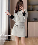 【2点セット】 ミニドレス キャバドレス セクシー 韓国スタイル ツイードジャケット×スカート セットアップ 上品 おしゃれ  LW2-DD6024