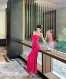 ロングドレスナイトクラブキャバドレスベアトップセクシーエレガント宴会パーティーレース高級感イベント WQ2-ZED888643DXH238A